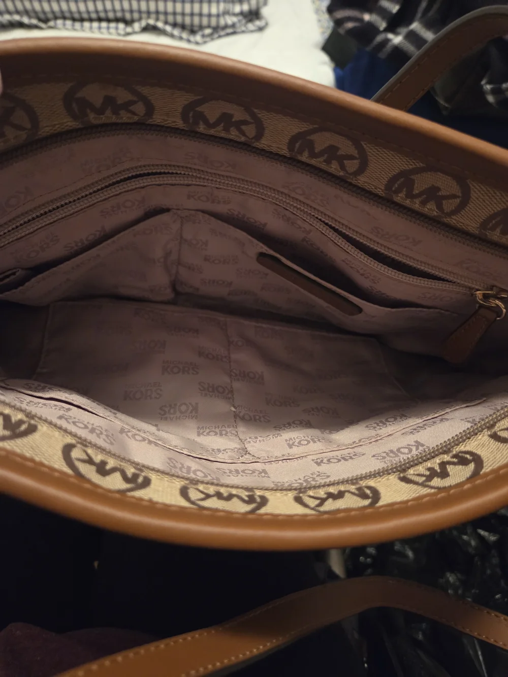 Michael Kors Brown Tan Signature MK Logo Tote - Picture 2 of 2